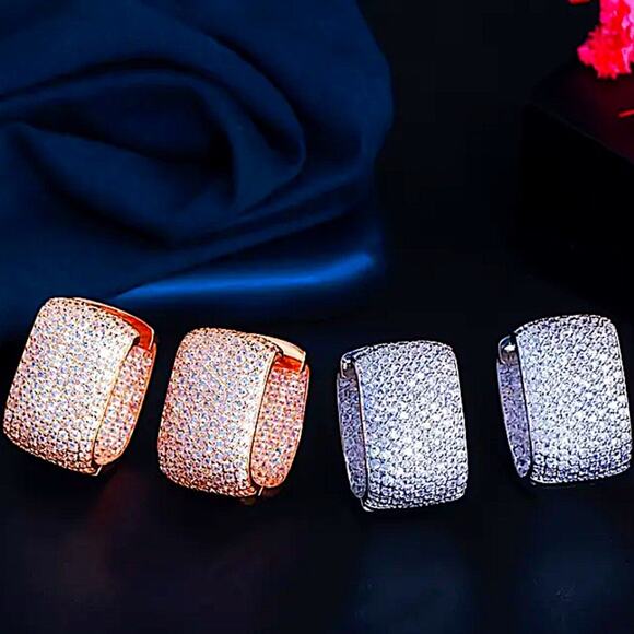 Rose Gold Zircon Stud Earrings, Wedding, Bridal, Anniversary - Picture 2 of 2